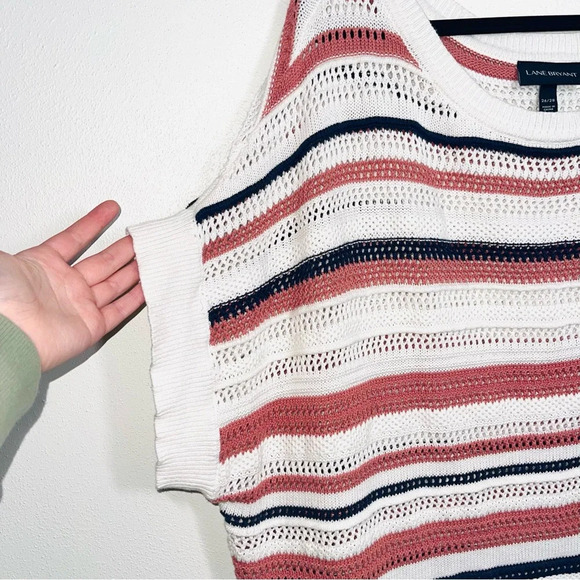 Lane Bryant White Striped Pointelle Knit Short Sleeve Sweater 4X Women’s - Picture 3 of 10
